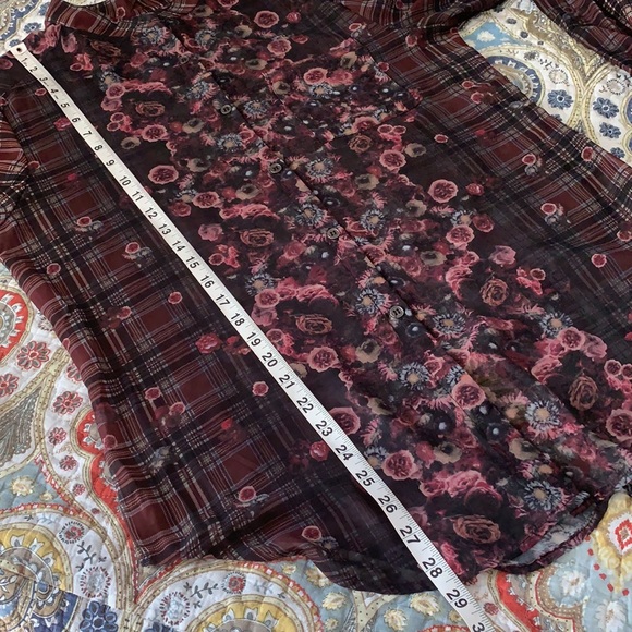 A.B.S. Denim Collection plaid & floral sheer top M - Picture 11 of 13